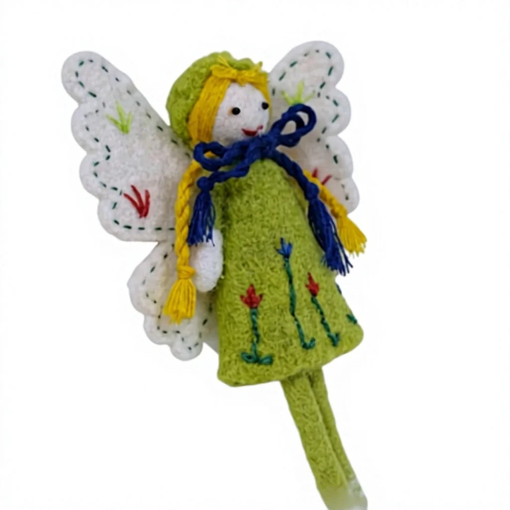 Felt Wool Fairy Angel Ornament with Embroidered Flowers and Wings – view 5