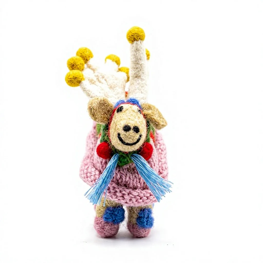 Felt Wool Reindeer Ornament Small Cartoon Christmas Decoration with Ribbon and Pom Pom Antlers – view 2