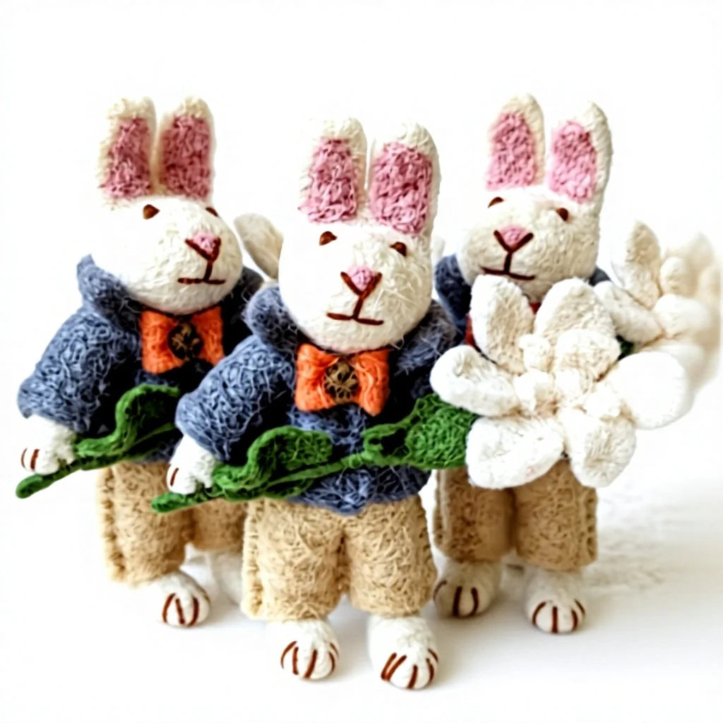 Felt Wool Bunny Rabbit Christmas Decoration with Flower – handmade by Best Himalaya
