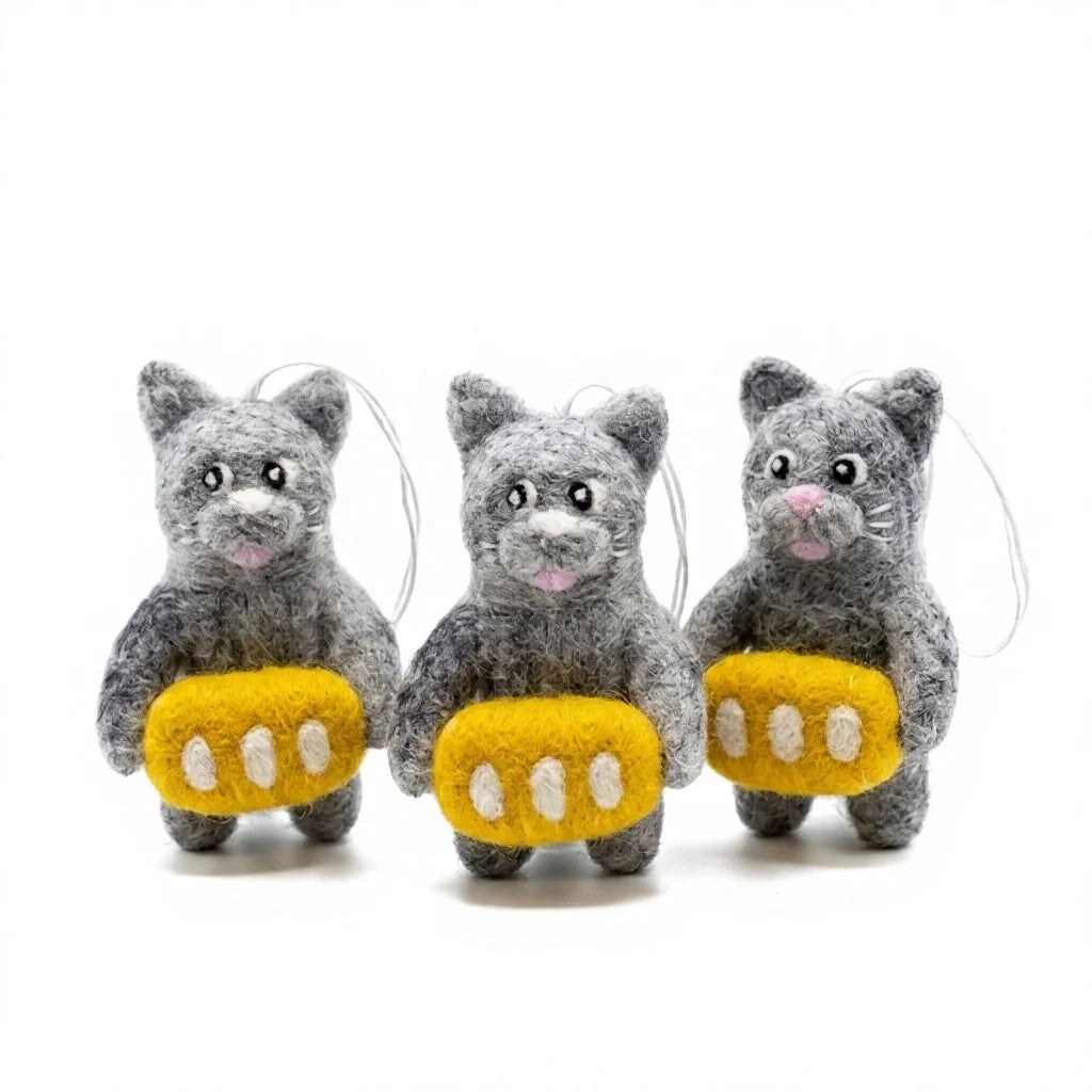 Felt Wool Cat Christmas Ornament Cartoon Animal Wall Hanging Indoor Decor – handmade by Best Himalaya