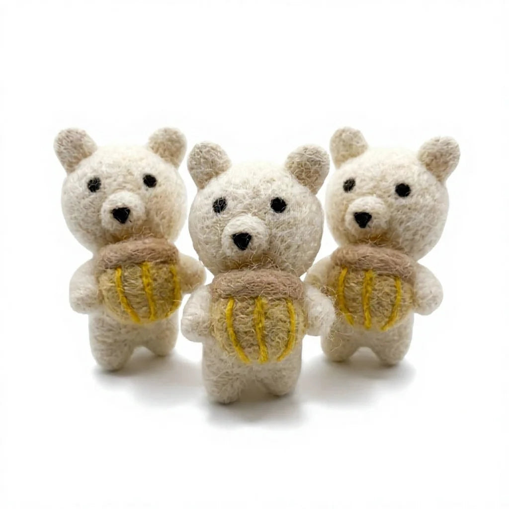 Felt Wool Bear with Honey Pot Ornament Animal Decor Small Cartoon Christmas Decor – handmade by Best Himalaya