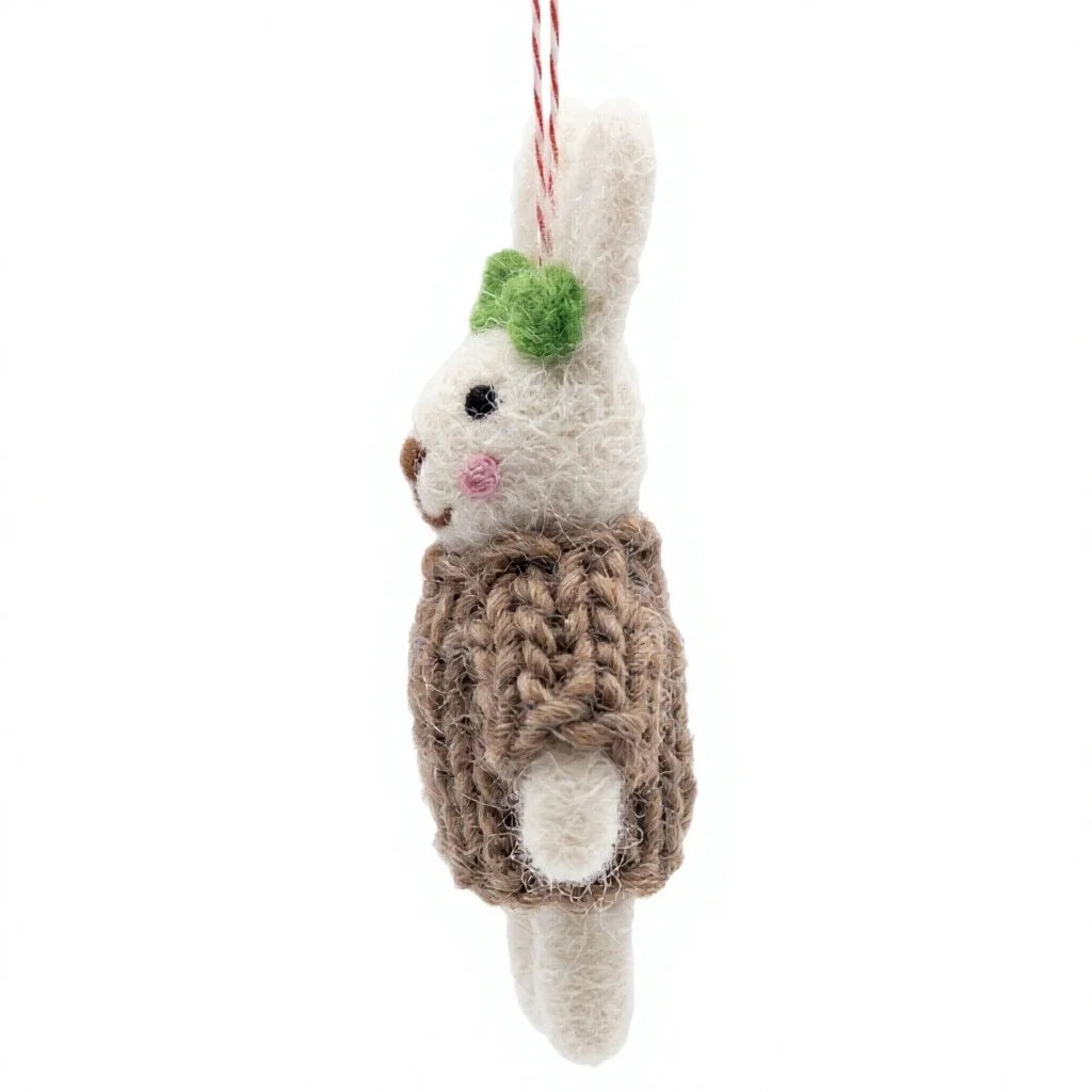 Felt Wool Rabbit Ornament with Green Headband Handmade Indoor Decoration – view 3