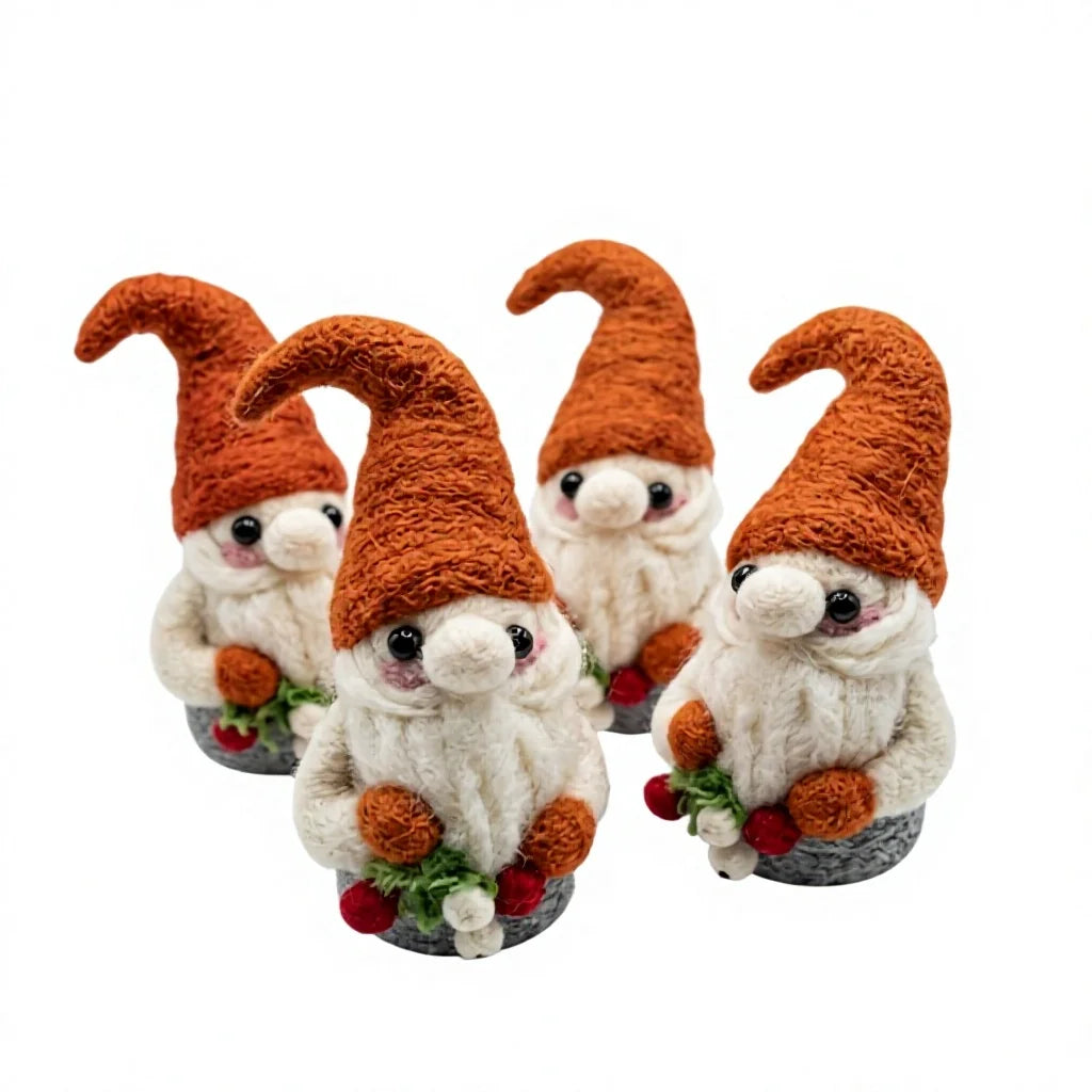 Felt Wool Faux Fur Christmas Gnome Ornament with Berries and Wreath Tabletop Decoration – handmade by Best Himalaya