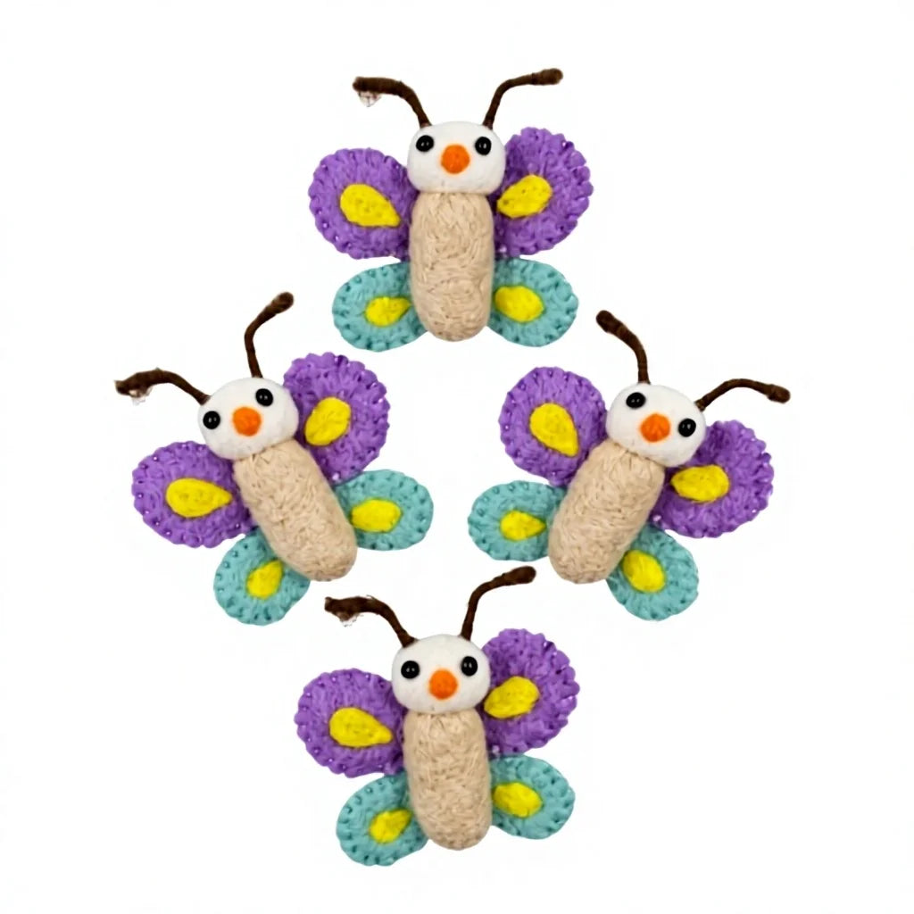 Felt Wool Butterfly Ornament Purple Teal Yellow Wings Cartoon Style Small Wall Hanging Christmas Decoration – view 2