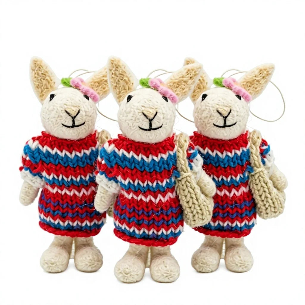 Felt Wool Rabbit Ornament Red Blue White Sweater Cartoon Animal Christmas Decoration – handmade by Best Himalaya