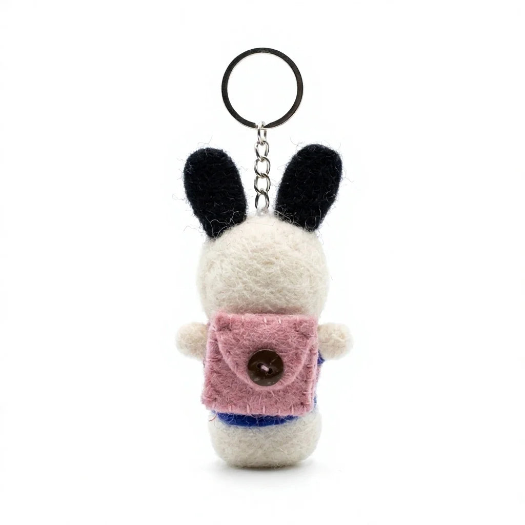 Felt Wool Bunny Doll with Pink Bow and Blue Dress Small Cartoon Animal Decor – view 4