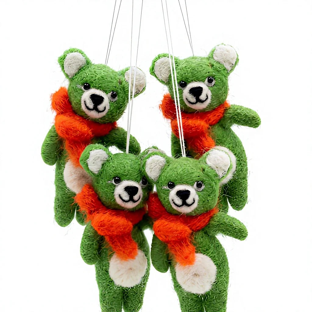Felt Wool Green Felt Bear Ornament with Orange Scarf Wall Hanging Christmas Decoration – handmade by Best Himalaya