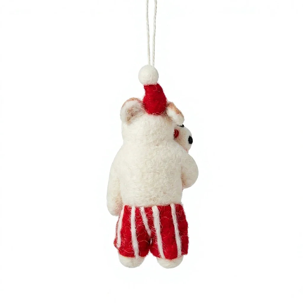 Felt Wool Christmas Bear Holding Snowman with Santa Hat Hanging Ornament Small Cartoon Animal Decor – view 4
