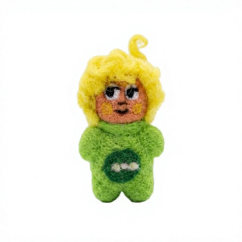 Felt Wool Blonde Character Doll Ornament Green with Embroidery Cartoon Style Christmas Decor – view 2