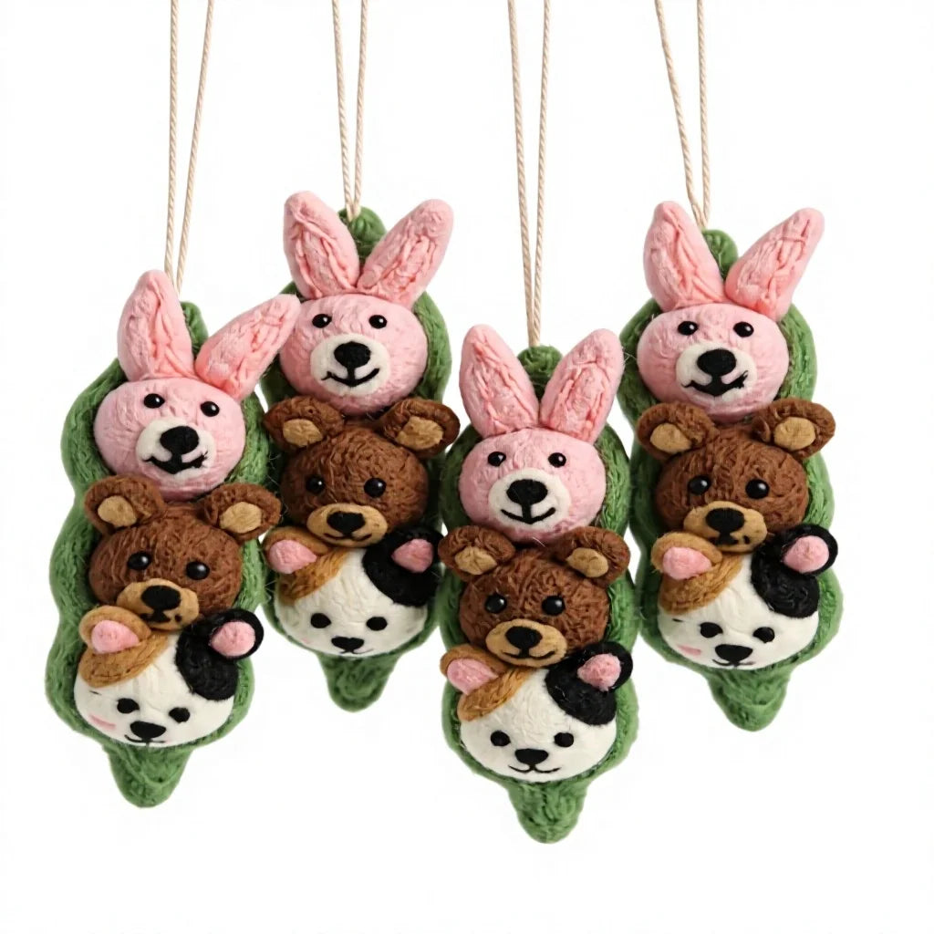 Felt Wool Pea Pod Animal Set Bunny Bear Panda Wall Hanging Christmas Decoration – view 2