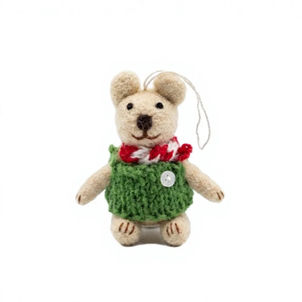 Felt Wool Christmas Mouse Ornament with Green Sweater and Red Scarf Wall Hanging Decor – view 2