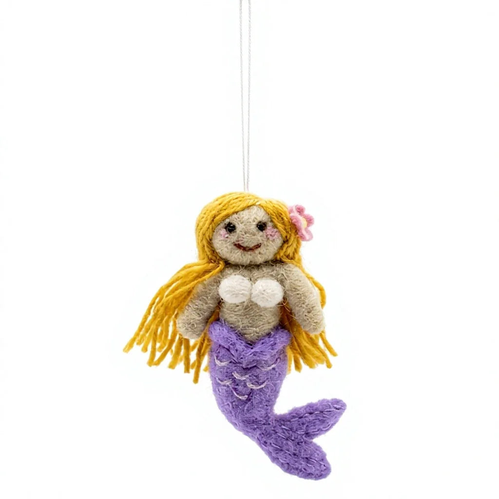 Felt Wool Jute Mermaid Dolls Purple Tail Yellow Hair Cartoon Christmas Indoor Decoration Wall Hanging Small Size – view 2