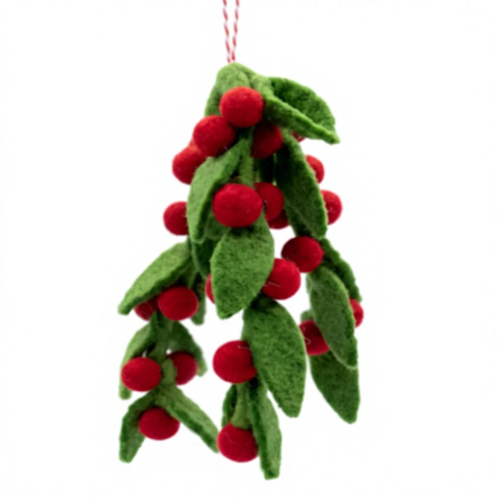 Felt Wool Mistletoe Garland with Red Berries Decorations – view 4