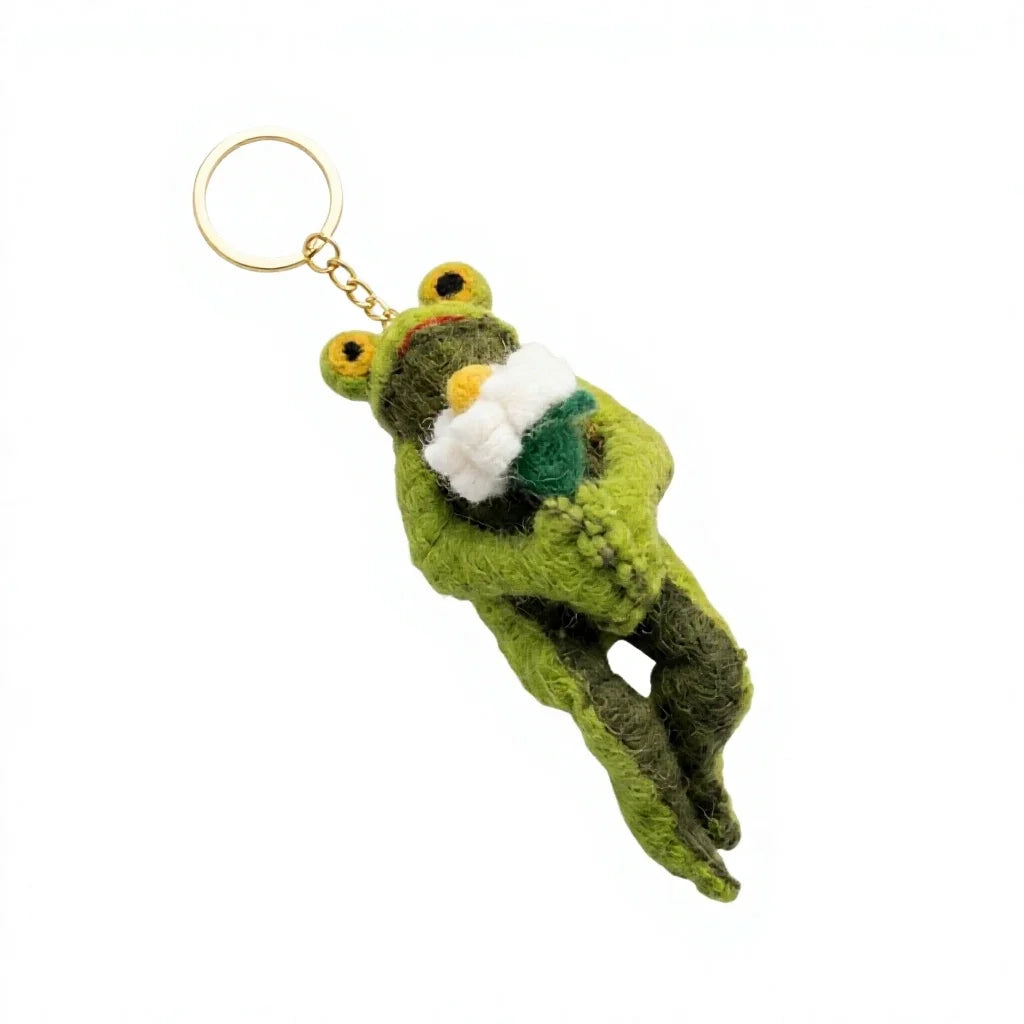 Felt Wool Frog Keychain with Flower Ornament Small Cartoon Animal Decorative – view 3