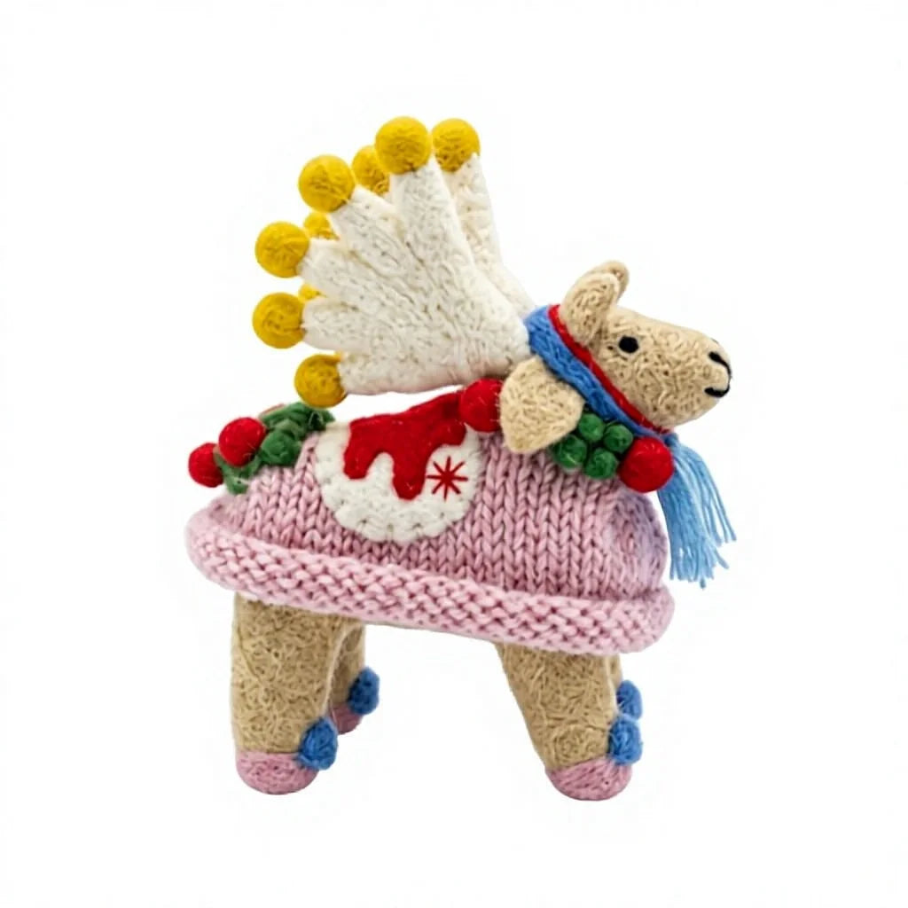 Felt Wool Reindeer Ornament Small Cartoon Christmas Decoration with Ribbon and Pom Pom Antlers – view 3