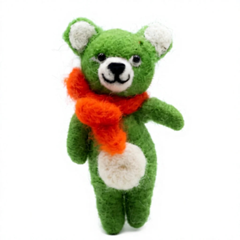 Felt Wool Green Felt Bear Ornament with Orange Scarf Wall Hanging Christmas Decoration – view 3