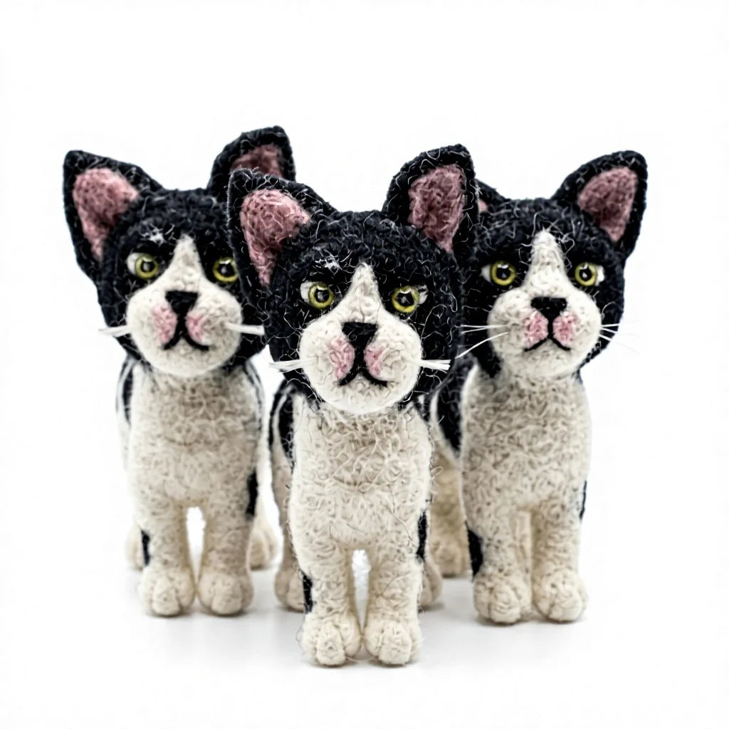 Felt Wool Black and White Cat Ornament Cartoon Animal Decoration – handmade by Best Himalaya