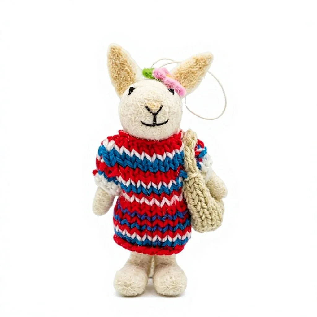 Felt Wool Rabbit Ornament Red Blue White Sweater Cartoon Animal Christmas Decoration – view 2