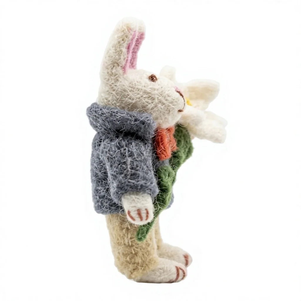 Felt Wool Bunny Rabbit Christmas Decoration with Flower – view 3