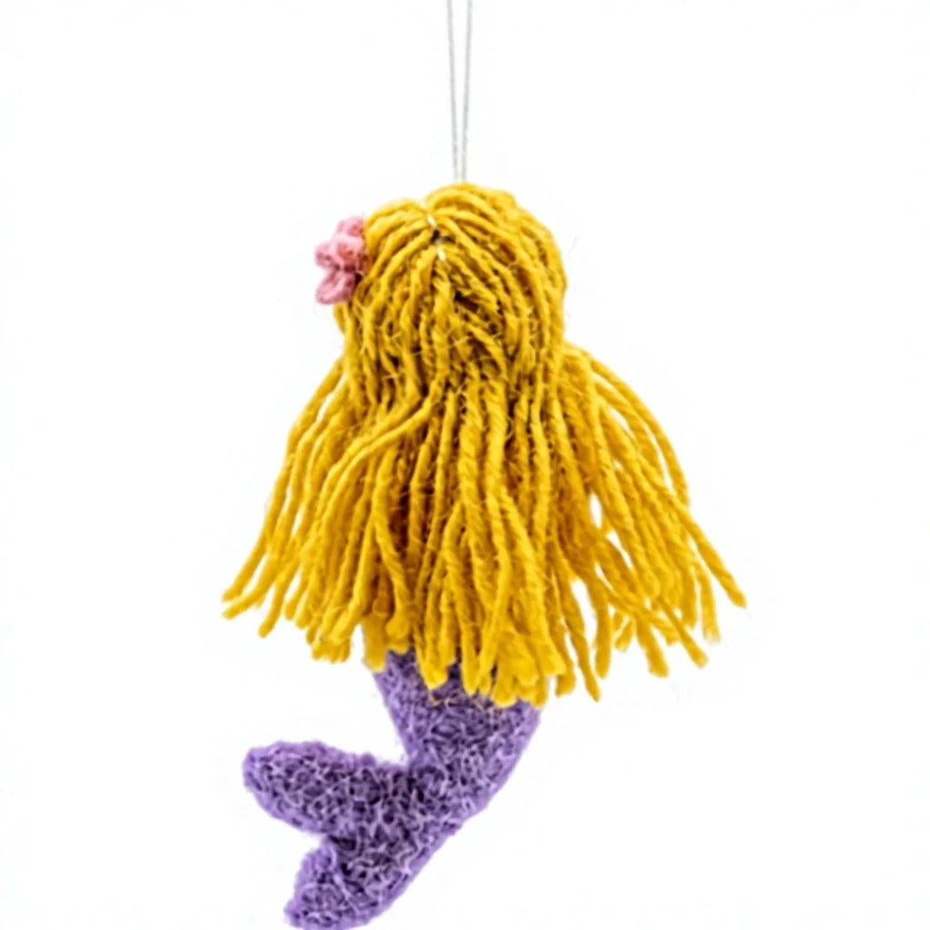 Felt Wool Jute Mermaid Dolls Purple Tail Yellow Hair Cartoon Christmas Indoor Decoration Wall Hanging Small Size – view 4