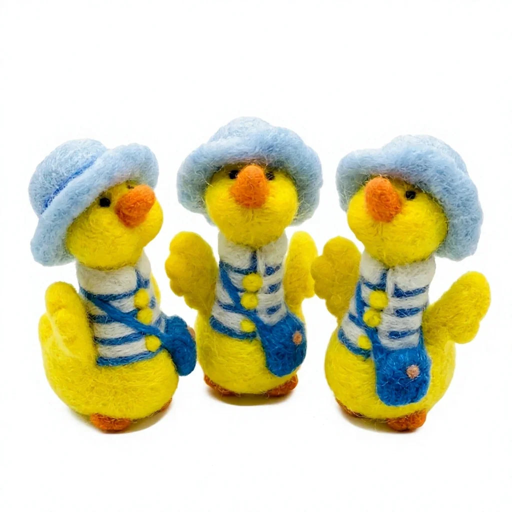 Felt Wool Duckling with Blue Hat and Satchel Small Animal Shape Christmas Indoor Decor – handmade by Best Himalaya