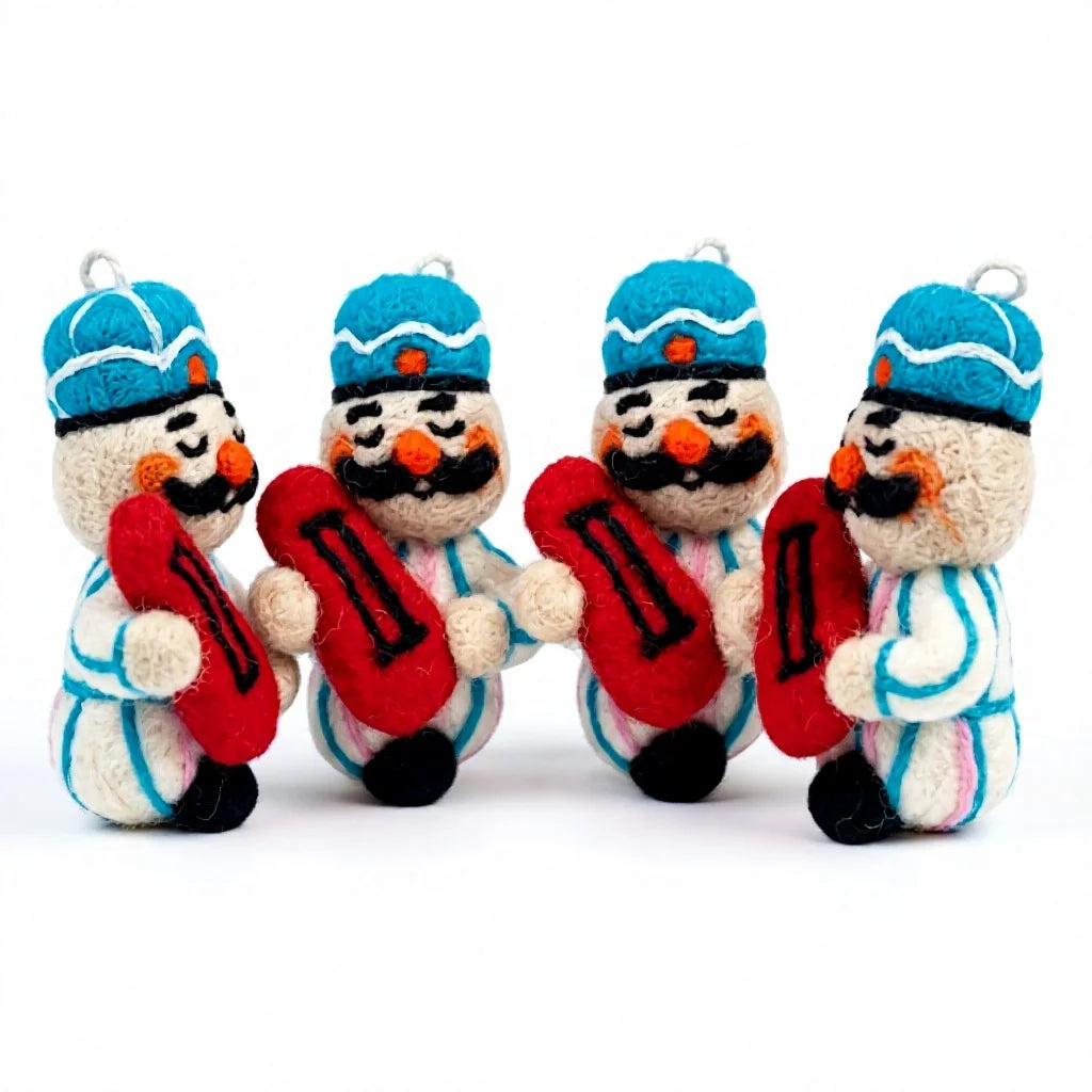 Felt Wool Snowman Soldier Christmas Ornament with Drum Traditional Holiday Tree Decoration Small Indoor Decor – handmade by Best Himalaya
