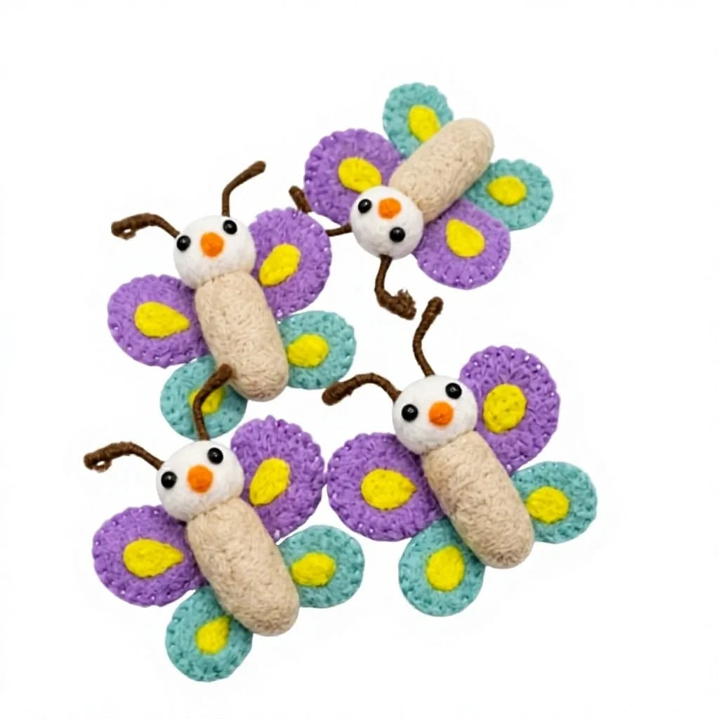 Felt Wool Butterfly Ornament Purple Teal Yellow Wings Cartoon Style Small Wall Hanging Christmas Decoration – handmade by Best Himalaya