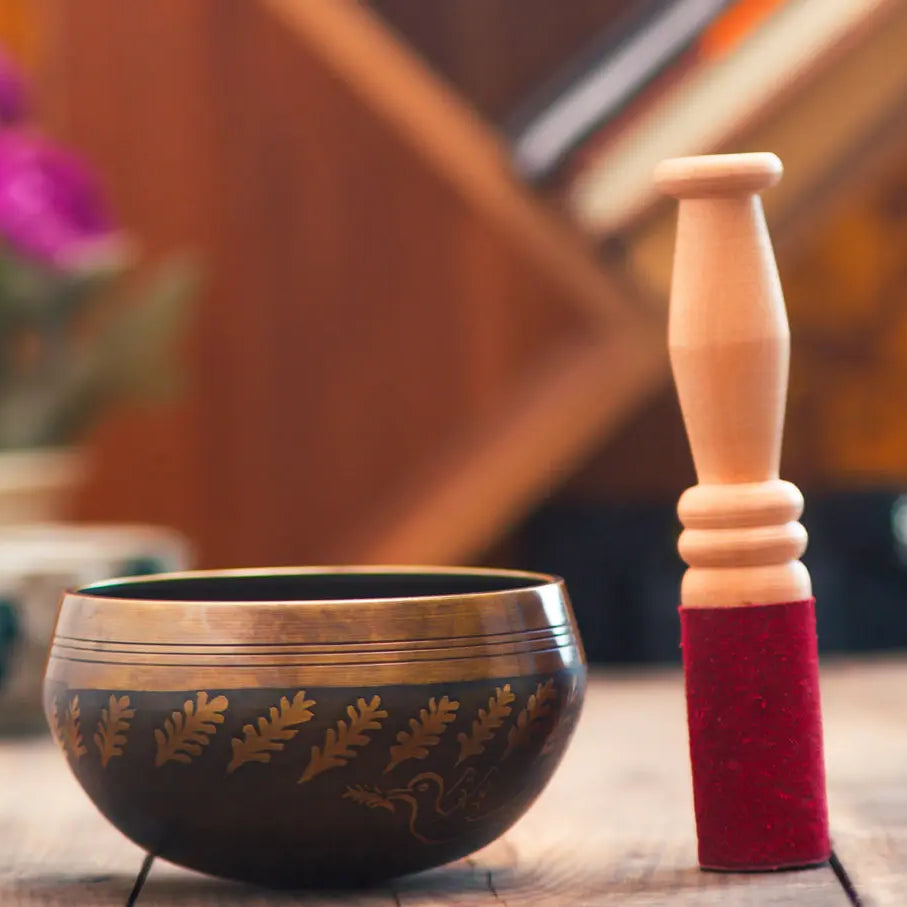 Leaf & Birds Design Carved Singing Bowl - Best Himalaya