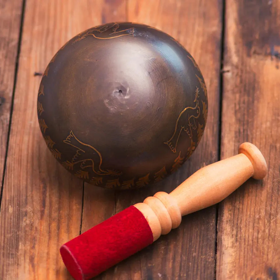 Leaf & Birds Design Carved Singing Bowl - Best Himalaya