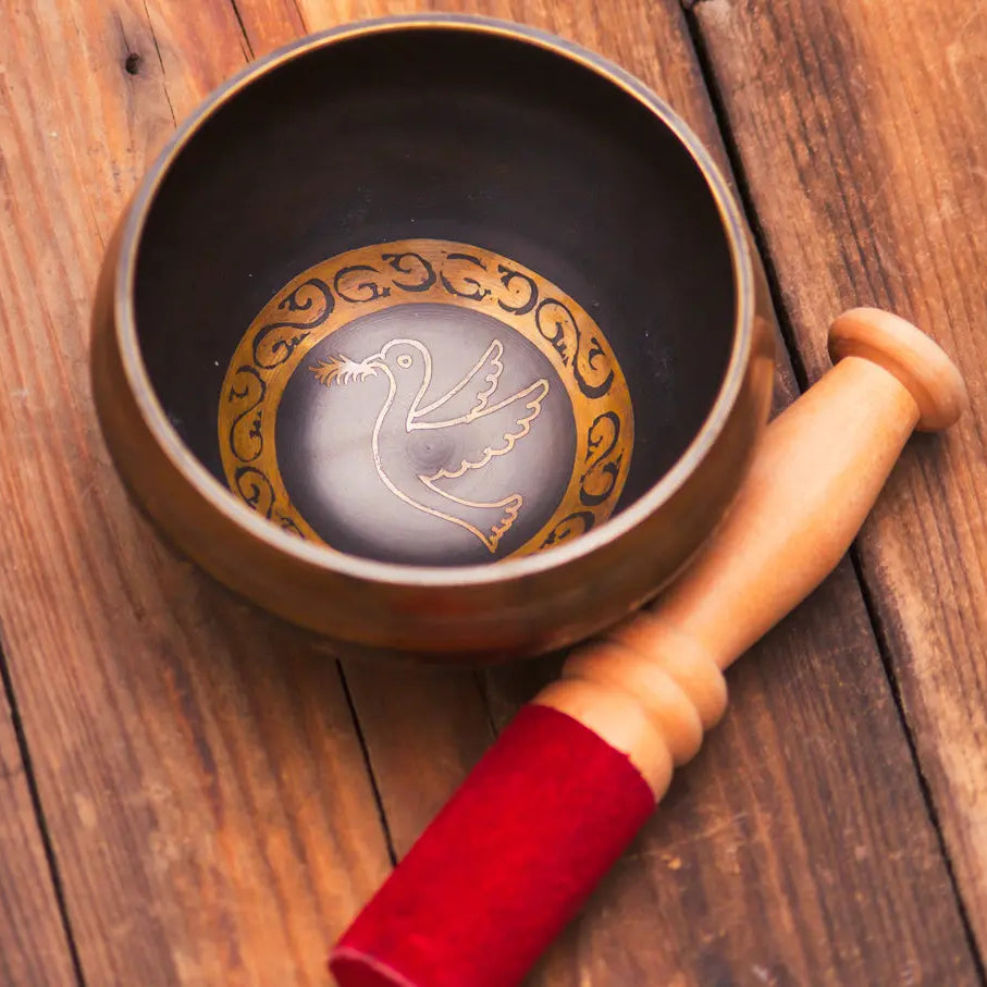 Leaf & Birds Design Carved Singing Bowl - Best Himalaya