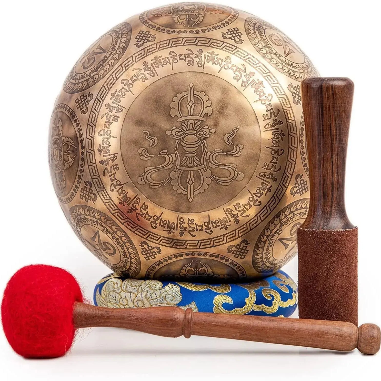 Large Tibetan Singing Bowl Set - 9" Master Healing Grade For Sound Bath Chakra 7 Metal Meditation Yoga By Himalayan Bazaar - Himalayan Bazaar