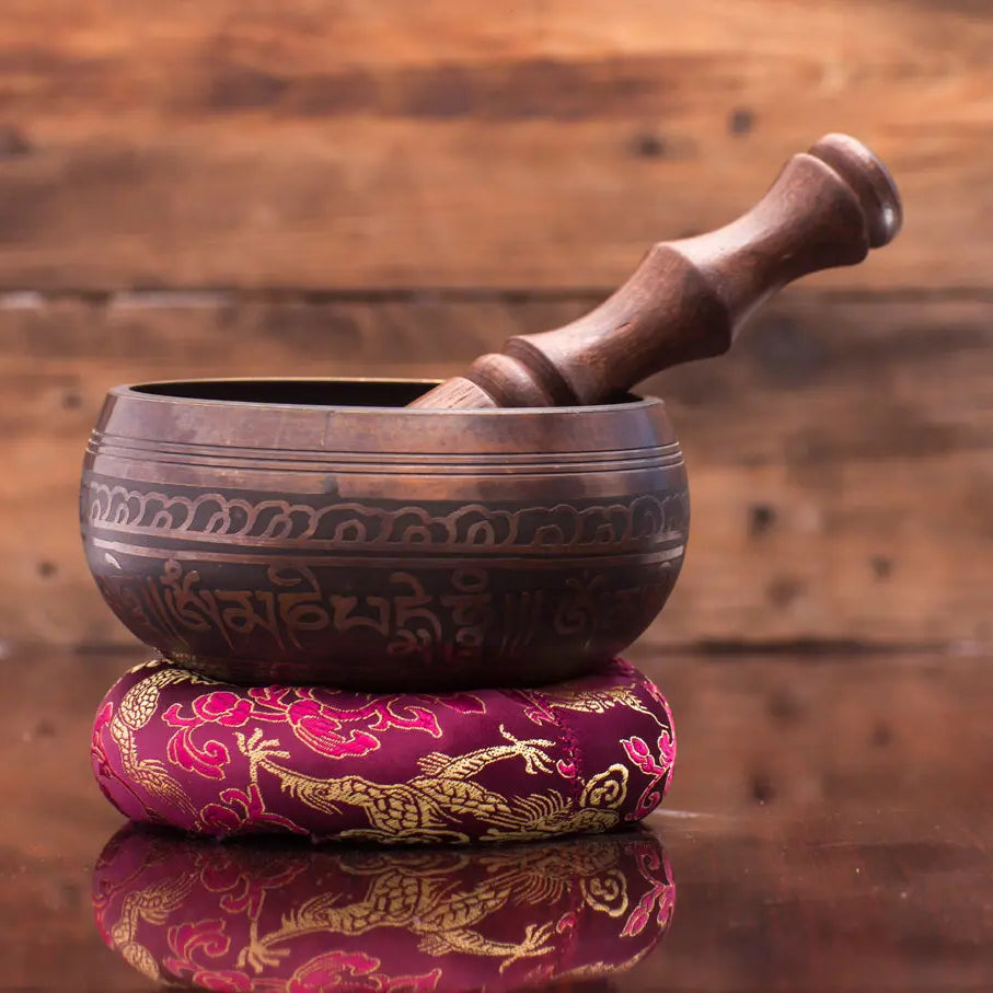Matte Black Singing Bowls & Round Cushion Serenity in Sound - Best Himalaya