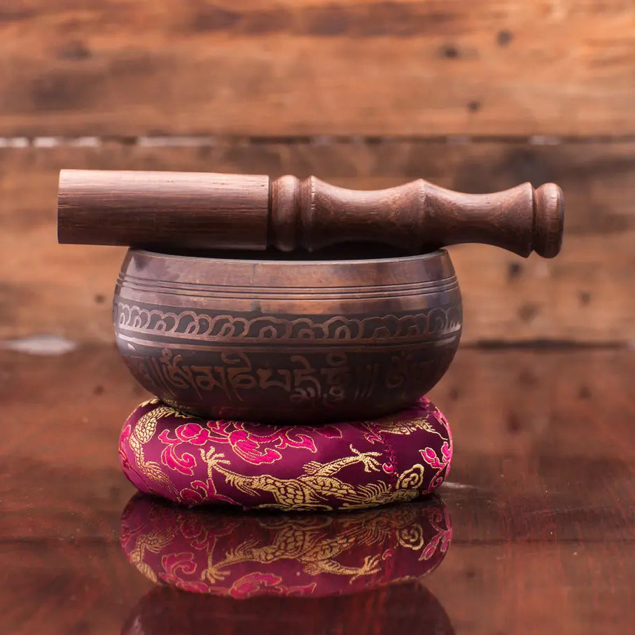 Matte Black Singing Bowls & Round Cushion Serenity in Sound - Best Himalaya