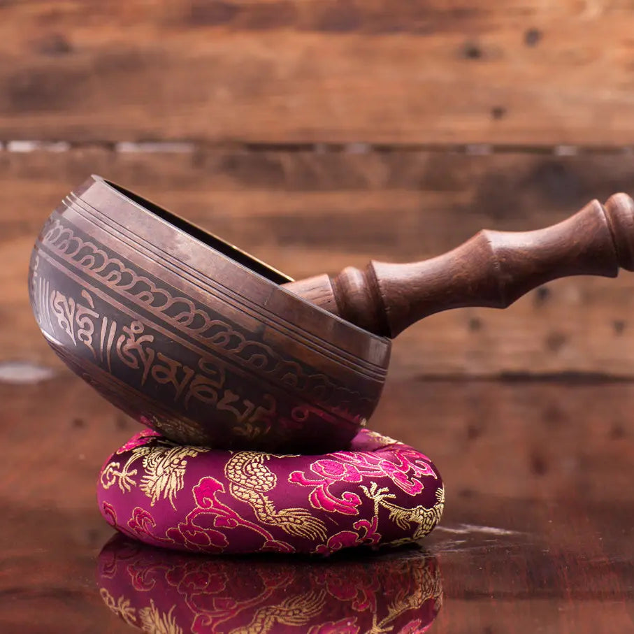 Matte Black Singing Bowls & Round Cushion Serenity in Sound - Best Himalaya