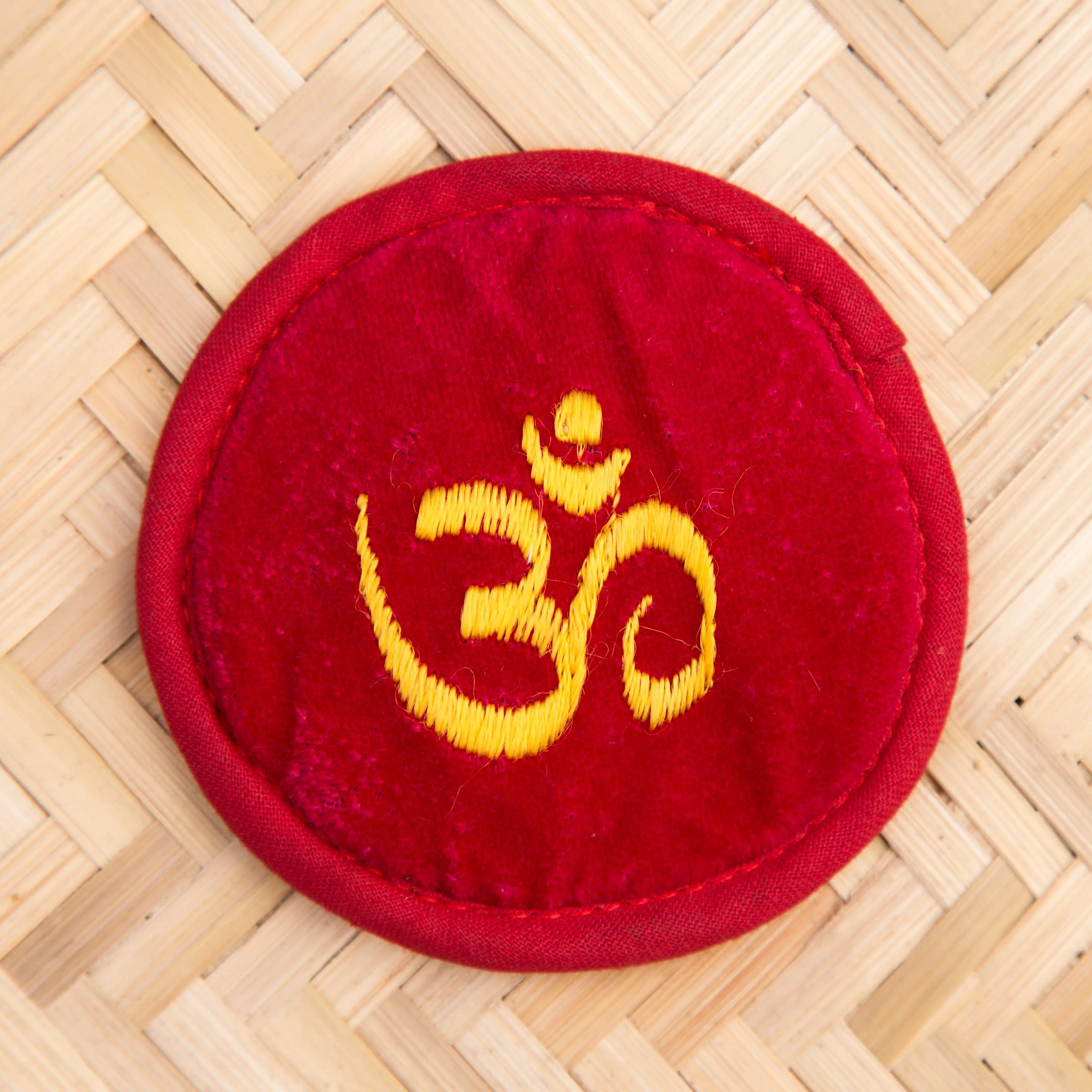 Ohm Knitted Red Singing Bowl Cushion - Best HimalayaBest Himalaya