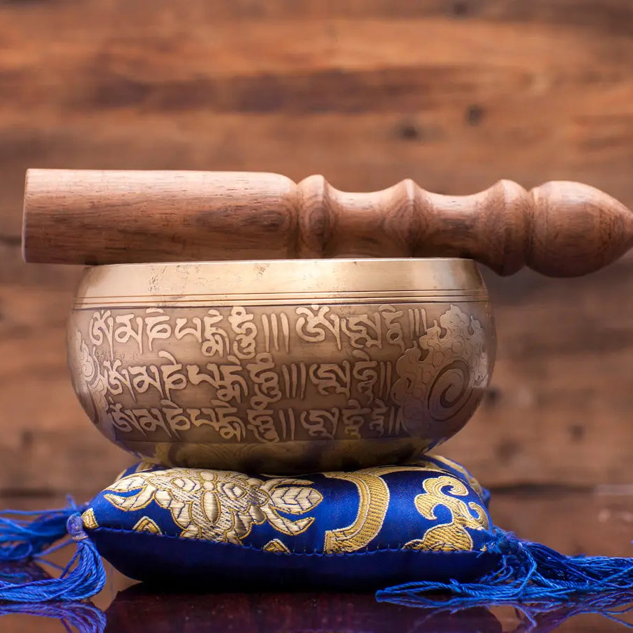 Ohm Mantra Carved Tibetan Singing Bowl Pillow Set - Best HimalayaBest Himalaya