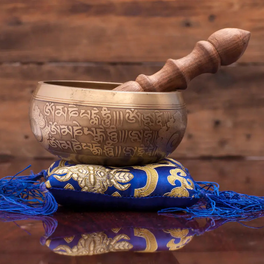 Ohm Mantra Carved Tibetan Singing Bowl Pillow Set - Best HimalayaBest Himalaya