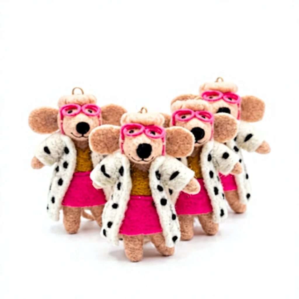 Felt Wool Mouse with Pink Glasses Coat Small Wall Hanging Animal Decor – handmade by Best Himalaya