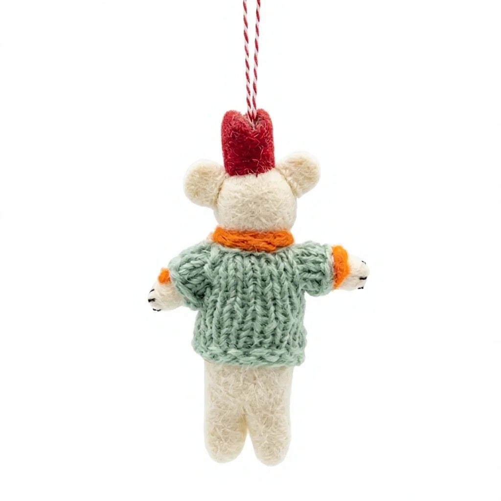 Felt Wool Christmas Mouse Ornament with Scarf Star Hat Small Animal Decor – view 4