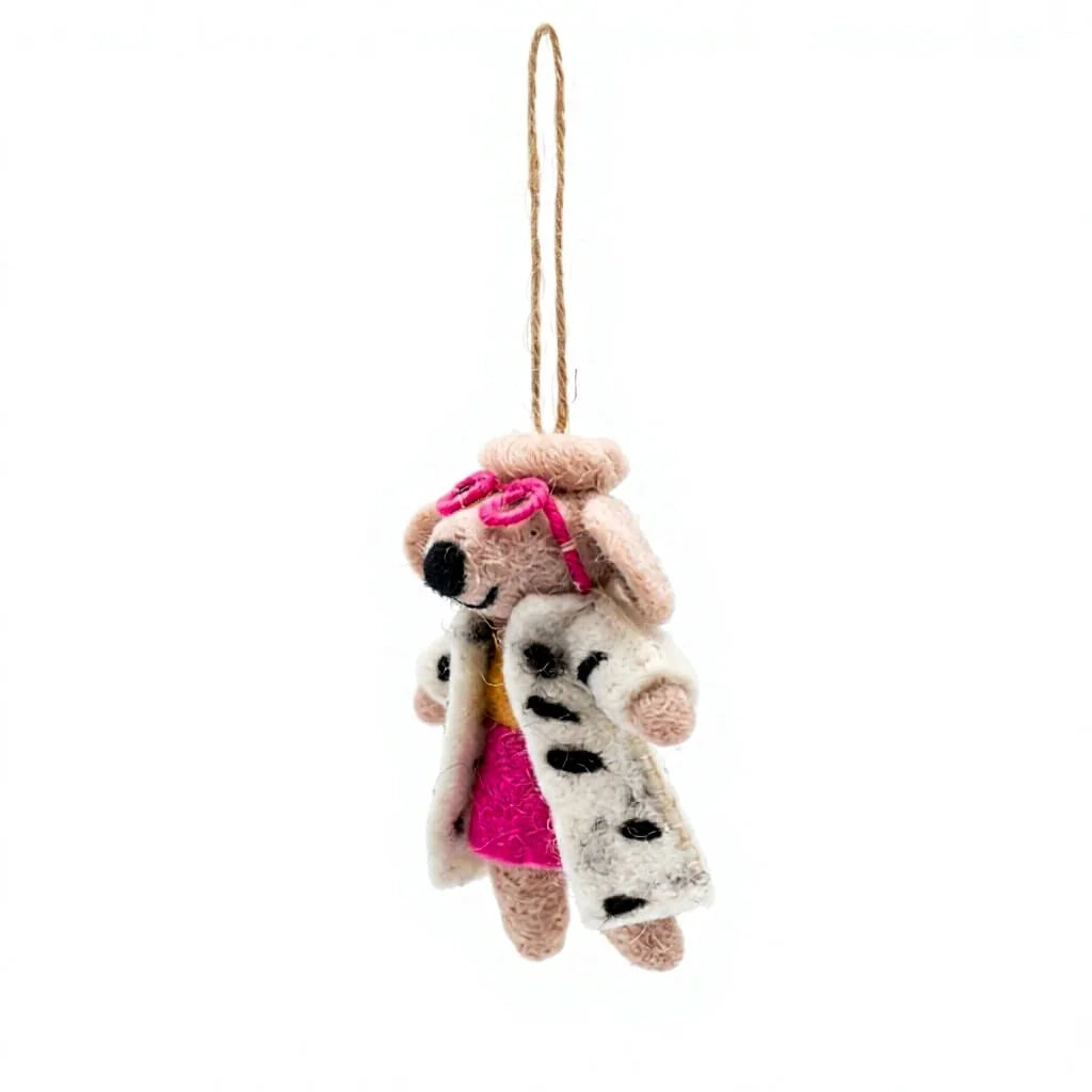 Felt Wool Mouse with Pink Glasses Coat Small Wall Hanging Animal Decor – view 3