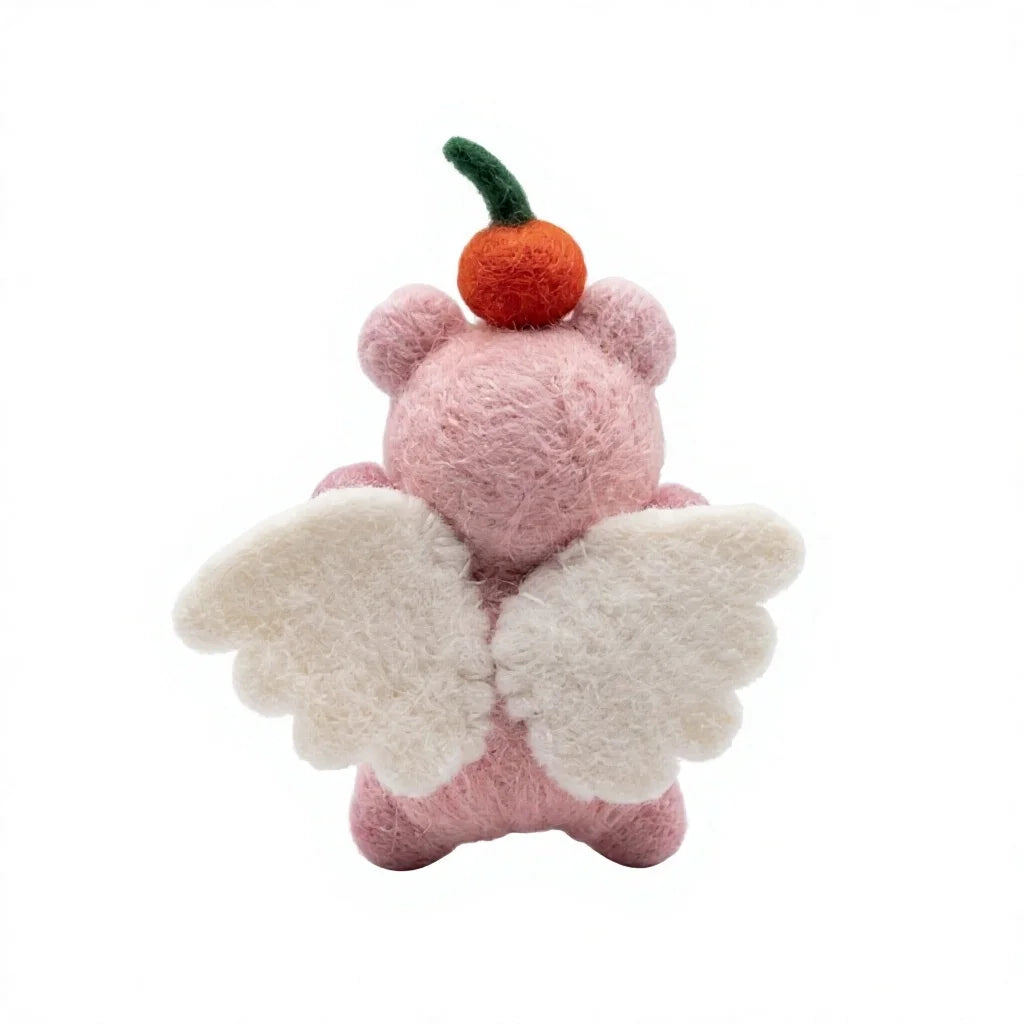 Felt Wool Pink Pig Angel Ornament with Pumpkin Top Handmade Felt Christmas Decor – view 4