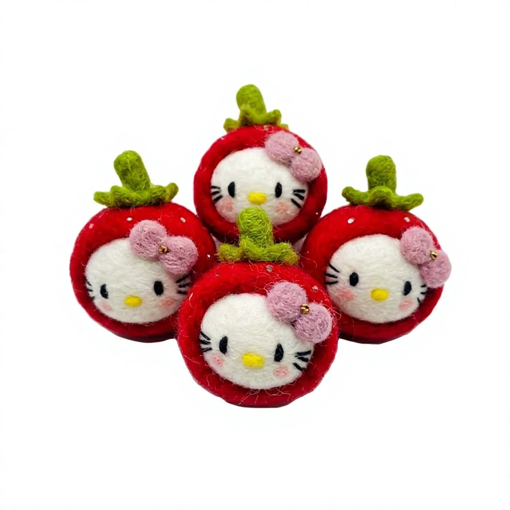 Felt Wool Hello Kitty Strawberry Ornament Round Christmas Decoration – handmade by Best Himalaya