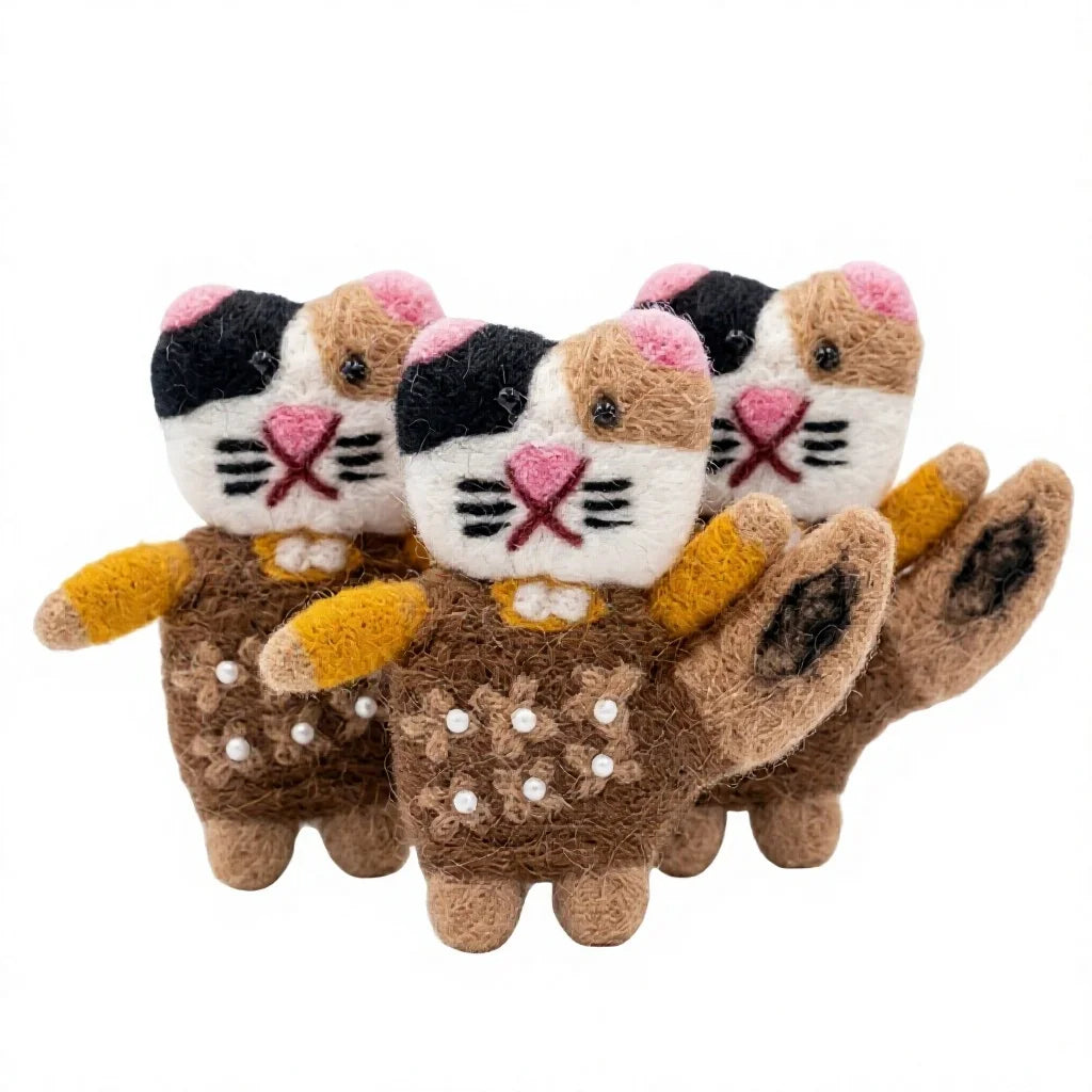 Felt Wool Cat Ornament with Floral Tail Embroidery Beads Small Animal Christmas Decoration – handmade by Best Himalaya