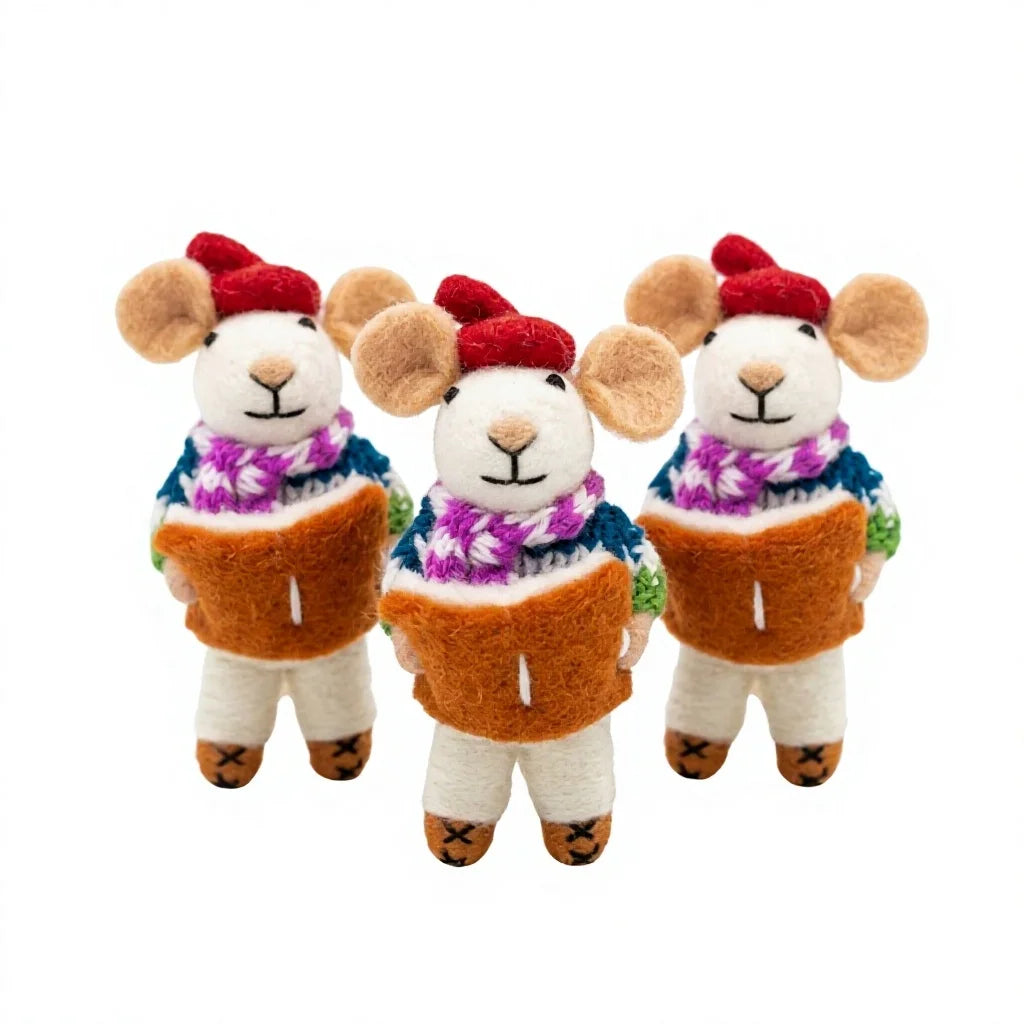 Felt Wool Mouse Christmas Ornament Set of 3 Cartoon Animal Decor – handmade by Best Himalaya
