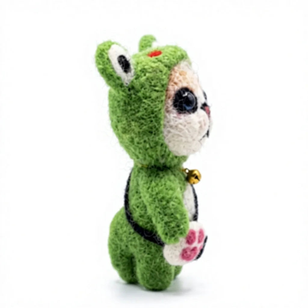 Felt Wool Green Bear Ornament with Bell and Crossbody Bag Cute Cartoon Animal Christmas Decoration – view 3