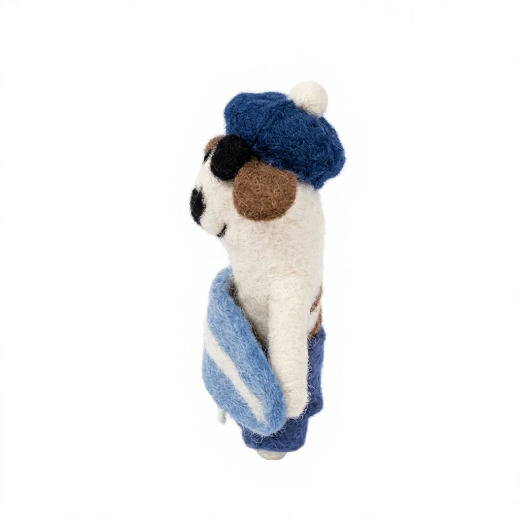 Felt Wool Surfing Dog Ornament Blue Hat White Body Handmade Christmas Decor – view 3