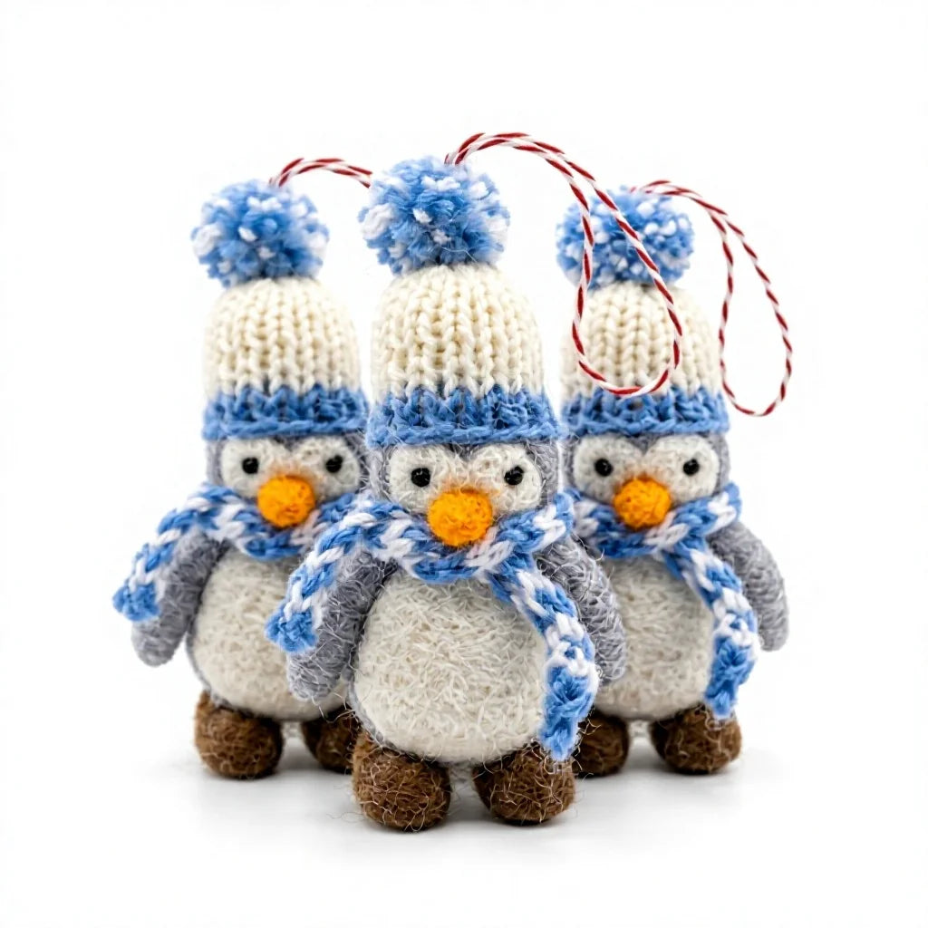 Felt Wool Penguin Christmas Ornaments with Scarf and Hat Small Handmade Indoor Decor – handmade by Best Himalaya