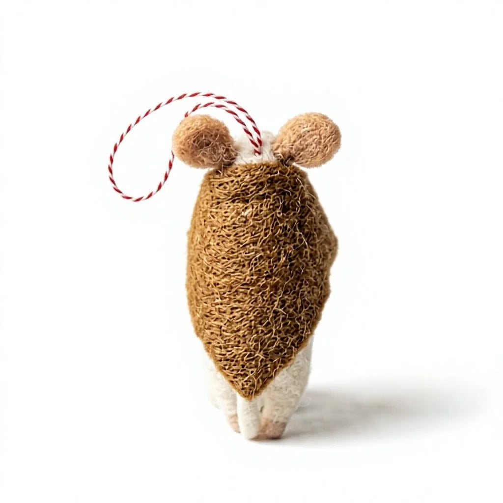Felt Wool Mouse Ornament with Broom Rustic Christmas Decoration – view 4