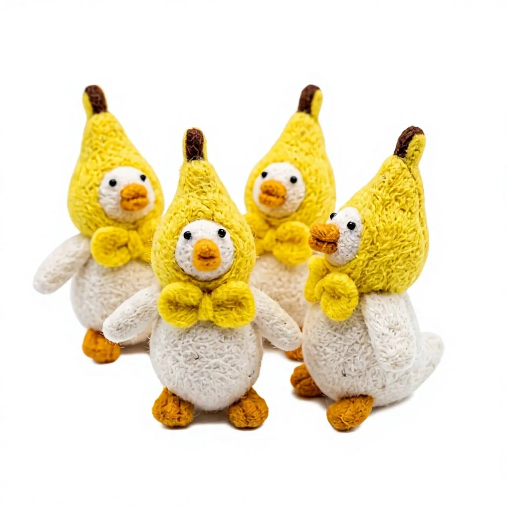 Felt Wool Duck Plush Toy with Yellow Hood and Bow Tie Handmade Cartoon Bird Decor – handmade by Best Himalaya
