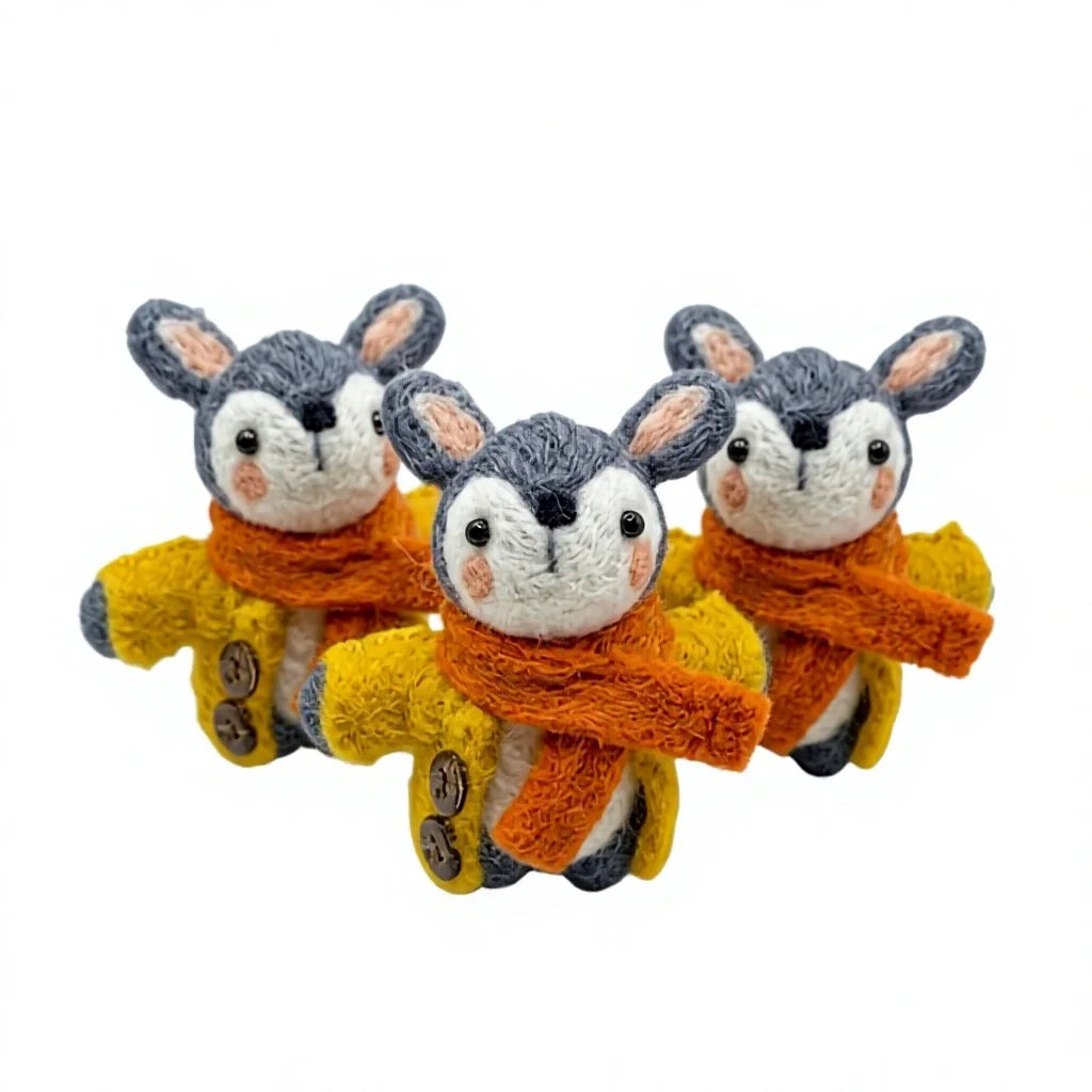 Felt Wool Mouse Christmas Decor with Wool Scarf and Yellow Sweater – handmade by Best Himalaya